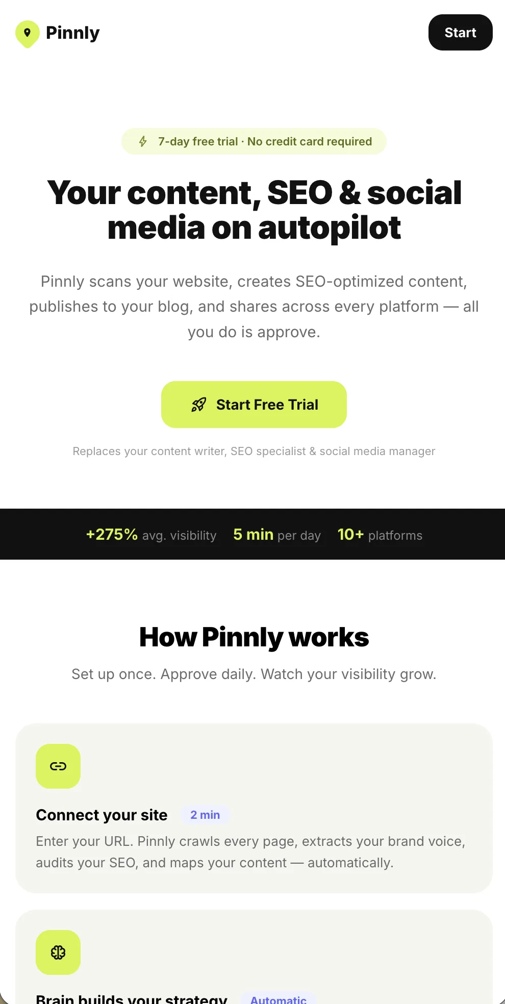 Pinnly — SEO & GEO tööriist mobiilivaade