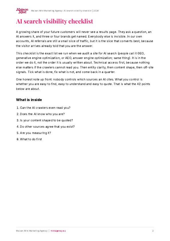 AI search visibility checklist, page 2