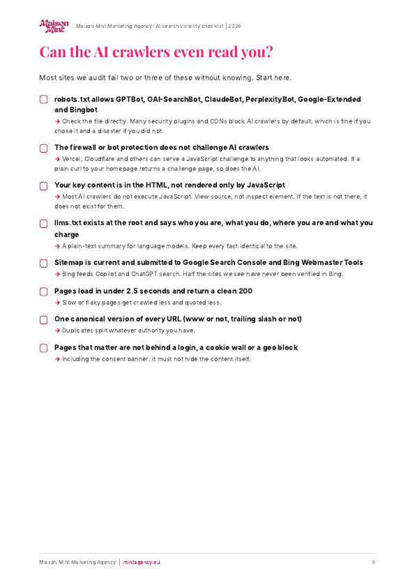 AI search visibility checklist, page 3