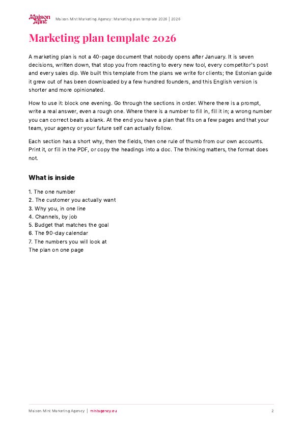 Marketing plan template 2026, page 2