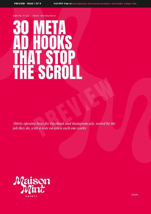 Preview of 30 Meta ad hooks swipe file, cover