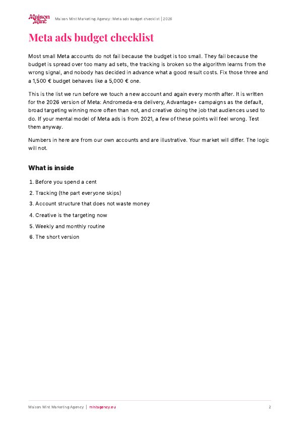 Meta ads budget checklist, page 2